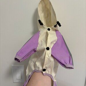 Dog Rain Jacket Cream Purple Covers Legs and Hood Size M